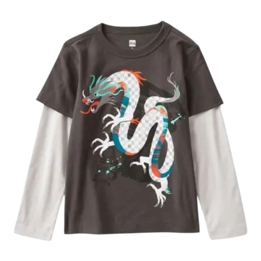 New Tea Collection Dragon Layered Graphic Long Sleeve Tee Boys Size 3 NWT
